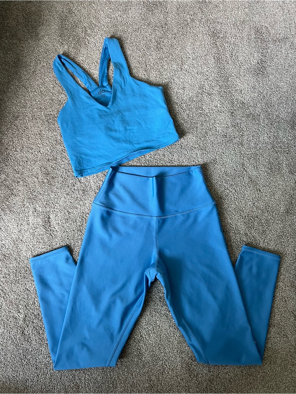 ALO Yoga Blue Crop Tank and High-Waist Leggings Set